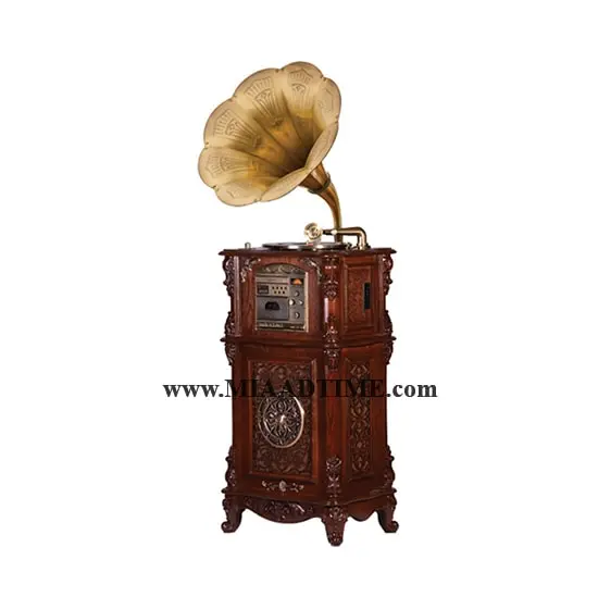 گرامافون ایستاده والتر فول، پخشکننده با صدای استریو CD، DVD، نوارکاست، صفحات کوچک و بزرگ، بلوتوث، فلش رادیو AM/FM| شیپوربزرگ طلایی از جنس پلیمر| گرامافون مبله مناسب اتاقنشیمن|کد 2512 قهوهای گرامافون