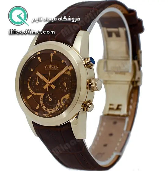 ساعت مچی سیتیزن زنانه کرنوگراف گرد چرمی طلایی شیشه رنگی مدل 5059 ساعت مچی ست اسپرت