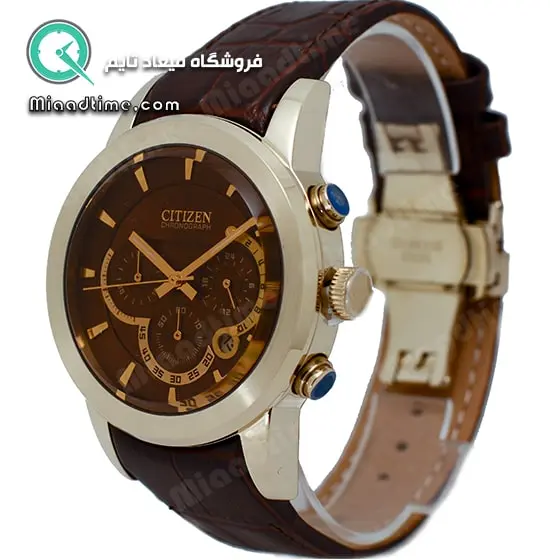 ساعت مچی سیتیزن مردانه کرنوگراف گرد چرمی طلایی شیشه رنگی مدل 5059 ساعت مچی ست اسپرت