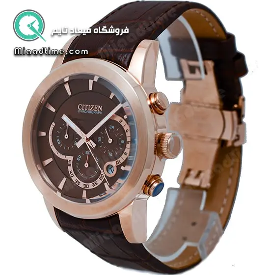 ساعت مچی سیتیزن مردانه کرنوگراف گرد چرمی رزگلد صفحه قهوه ای مدل 5065 ساعت مچی ست اسپرت