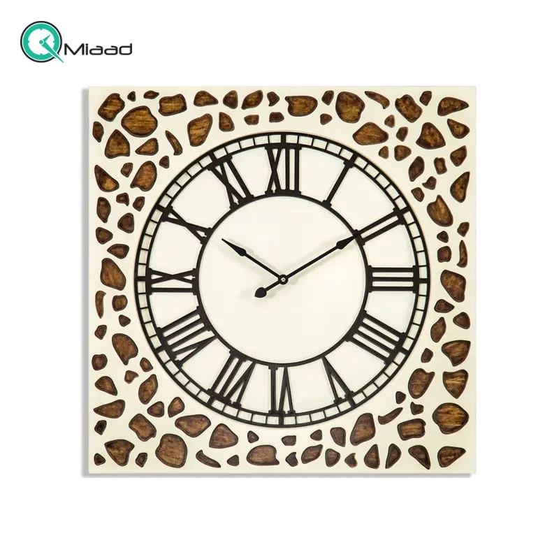 ساعت دیواری چوبی مربع مدل 4013 کرم قهوه ای ساعت دیواری