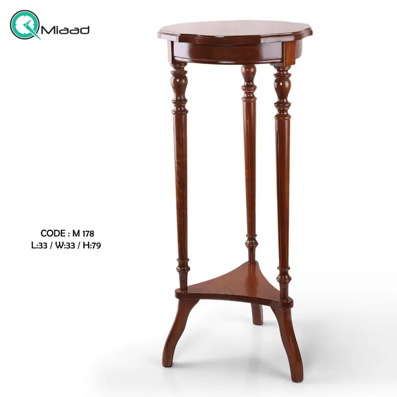 میز گرد آباژور مدل m 178، میز تلفن چوبی و پایه بلند زیبا، دارای کشویی برای نگه داری وسایل کوچک، سطح پایینی میز برای نگه داری وسیله دکوری خرید میز تلفن