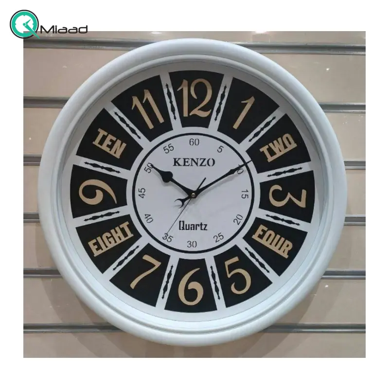 ساعت دیواری کنزو مدل 5، ساعت دیواری قطر 60 پلاستیکی با اعداد لاتین و صفحه خوانا، رنگ سفید ساعت دیواری
