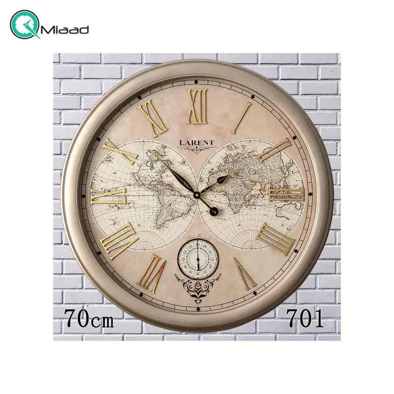 ساعت دیواری لارنت مدل 701، ساعت دیواری دو موتوره با طرح نقشه جهان و تنوع رنگی، متریال پلاستیک، دارای موتور روانگرد درجه 1 میتسو و اعداد برجسته آبکاری شده رومی، سایز 70، رنگ بژ ساعت سیکو