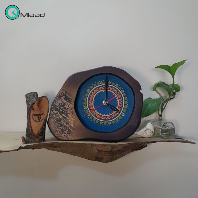 ساعت رومیزی چوبی دست ساز لوتوس مدل 350 صفحه آبی