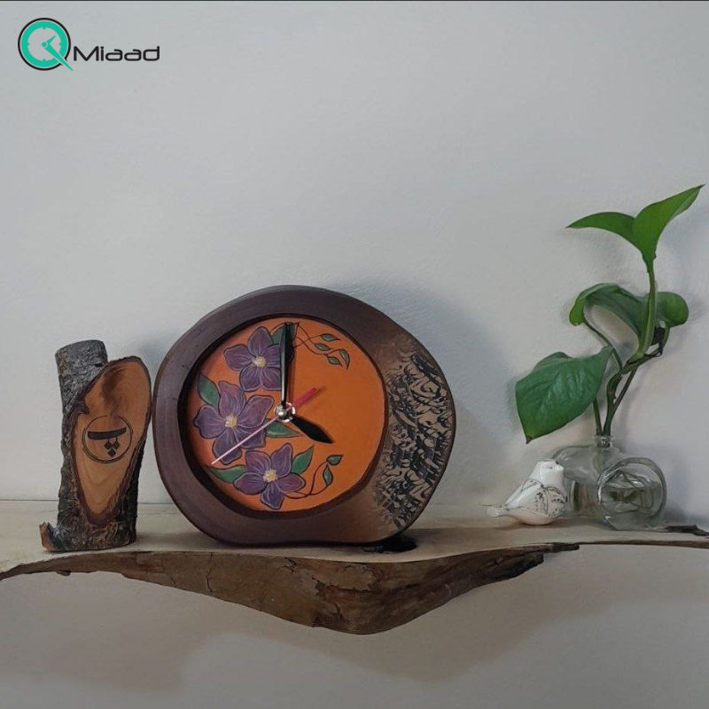 ساعت رومیزی چوبی لوتوس مدل 350 قهوه ای گل بنفش