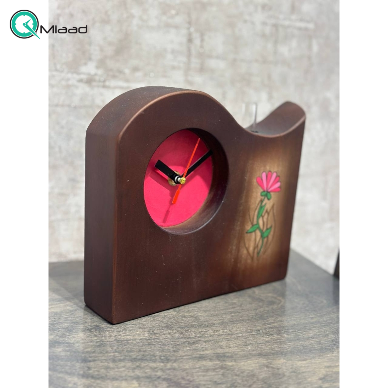 ساعت رومیزی چوبی دست ساز لوتوس مدل 450 صفحه صورتی