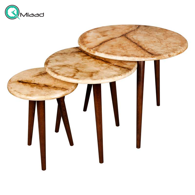 میز عسلی سه تیکه چوبی لوتوس کد T-735 مدل MARBLE