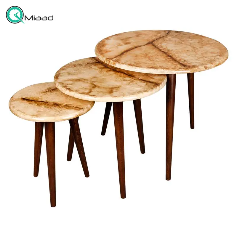 میز عسلی سه تیکه چوبی لوتوس کد T-735، میز عسلی برند لوتوس مدل GIA-MARBLE، دارای پایه های چوبی پیچی خرید میز تلفن گرام