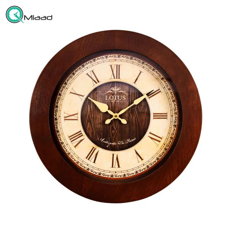 ساعت دیواری چوبی لوتوس، ساعت دیواری گرد طرح قدیمی قطر 40 با موتور تایوانی | مدل 9823 ساعت دیواری