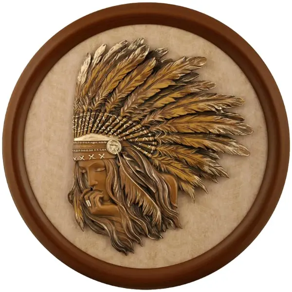 تابلو نقش برجسته لوتوس طرح سرخ پوست، تابلوی دکوری شیک سایز 65، نقشه برجسته دست ساز از جنس پلیرزین، قاب و فریم تشکیل شده از مواد چوبی و سنگی| مدل 3007 قهوهای تابلو