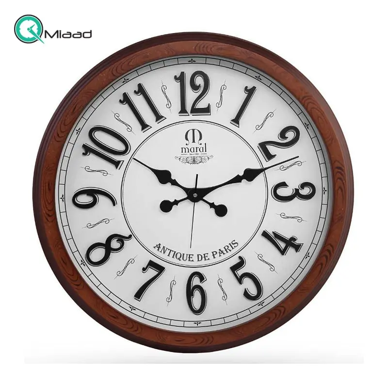 ساعت دیواری چوبی مارال، ساعت دیواری گرد ساده سایز 60، ساعت دیواری اداری، مناسب منزل و محل کار، مدل 602 ساعت دیواری