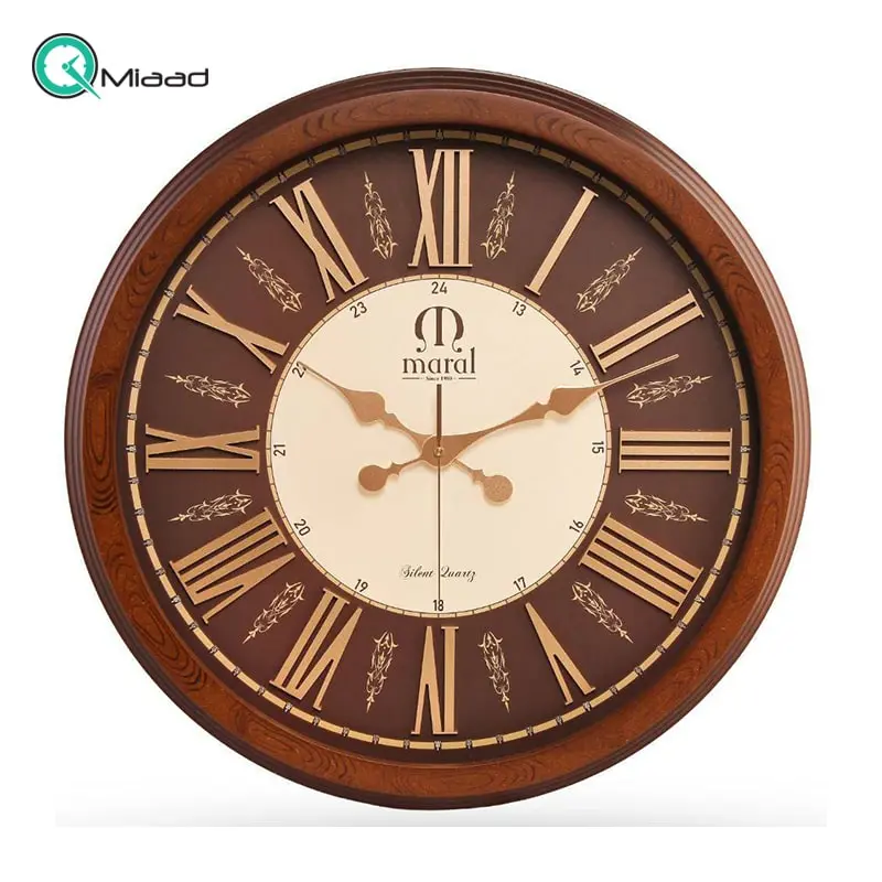 ساعت دیواری چوبی مارال، ساعت دیواری طرح قدیمی سایز 60، ساعت دیواری با ترکیب رنگی جذاب اعداد رومی و عقربه های طلایی، مدل 603 ساعت دیواری