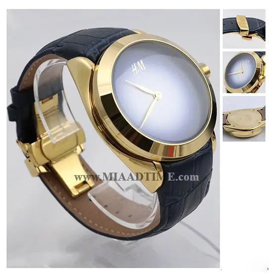 ساعت مچی HM مردانه بند چرم طلایی صفحه روشن کد 11030 ساعت مچی مردانه مارک دار