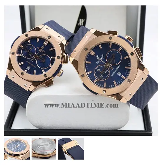 ساعت مچی ست هابلوت بند رابر رزگلد صفحه سرمه ای کد 11015 خرید اینترنتی ساعت مچی ست زنانه و مردانه