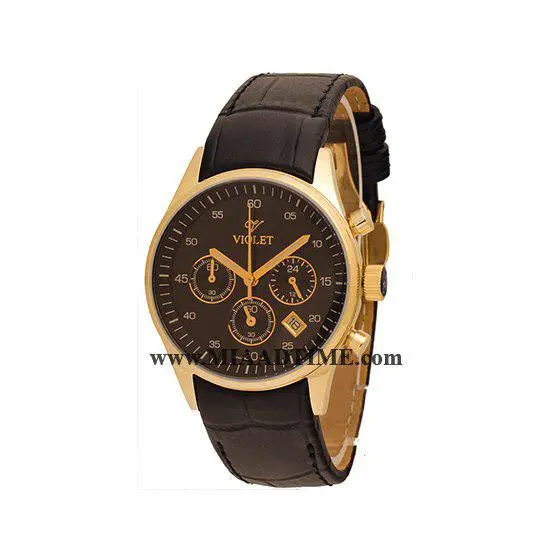 ساعت ویولت Violet زنانه کرنوگراف گرد چرمی طلایی صفحه مشکی شیشه رنگی کد 0227/2L ساعت مچی زنانه مارک دار