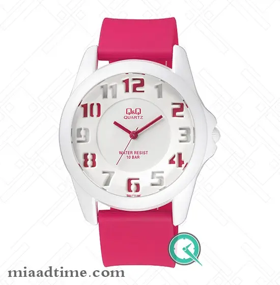 ساعت کیو اند کیو q&q | صفحه سفید بند صورتی | کد VR42J006Y ساعت