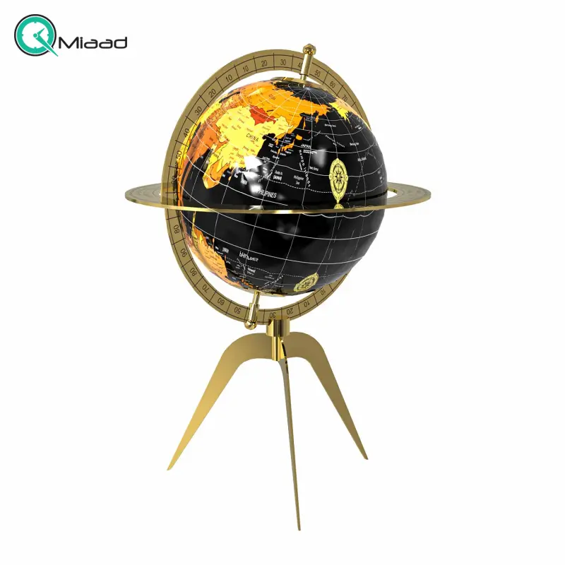 کره زمین چرخشی شوبرت مدل 9011، کره زمین پایه دار رومیزی با پایه های فلزی، بالاترین کیفیت پرداخت فلز و رنگ، رنگ طلایی دکوری شیک