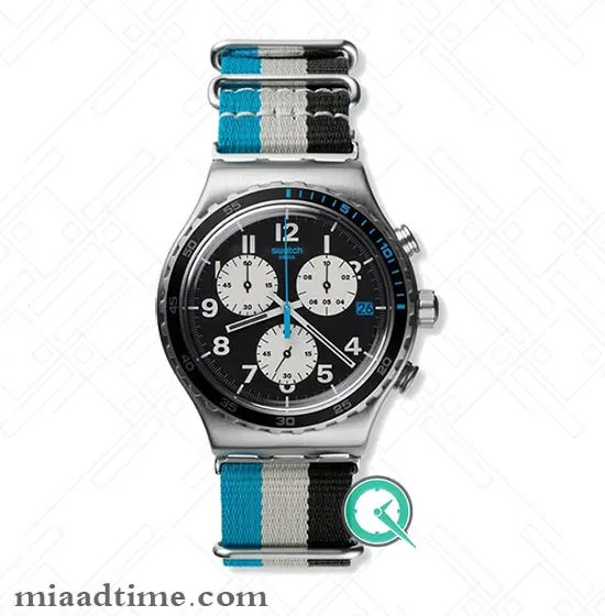 ساعت سواچ Swatch | صفحه گرد مشکی، کرنوگراف، بند برزنتی | کد YVS409 ساعت