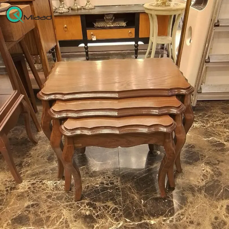 میز عسلی سه تیکه مدل پایه شمشیری، میز عسلی سه تیکه با متریال تمام چوب میز