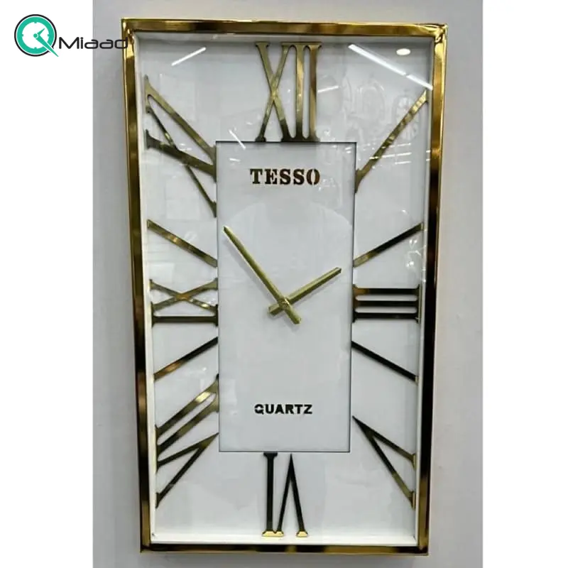ساعت دیواری فلزی تسو، ساعت دیواری فلزی با طراحی مستطیلی، موتور ساخت تایوان، ساعت دیواری طرح ساده و در عین حال بی نظیر، رنگ طلایی،کد 2010 ساعت