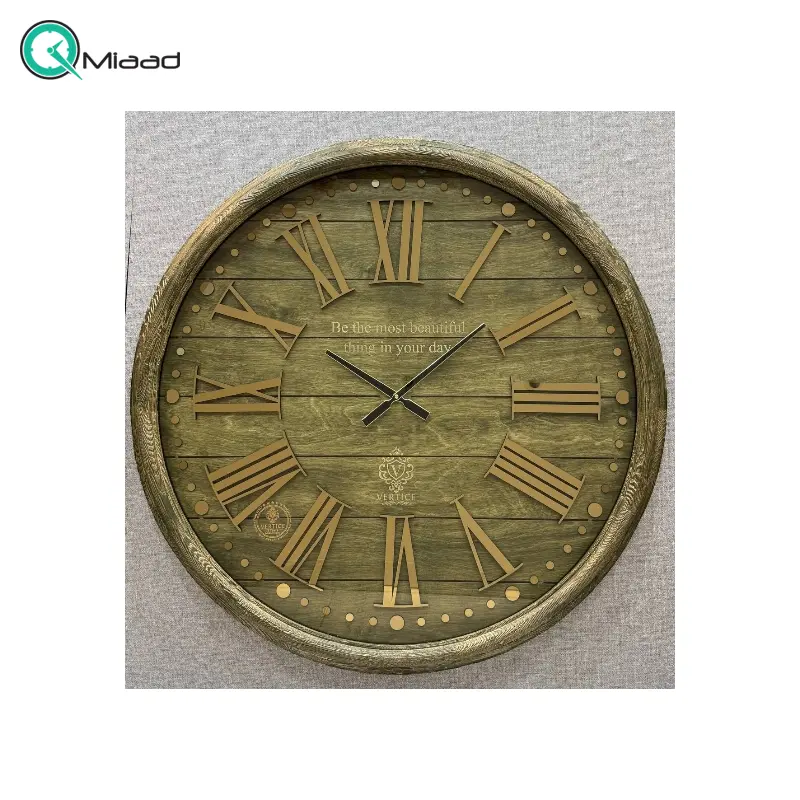 ساعت دیواری چوبی ورتیچ مدل 9093، ساعت دیواری کلاسیک با چوب طبیعی سایز 90 با موتور آرامگرد تایوانی، اعداد یونانی برجسته ساعت دیواری