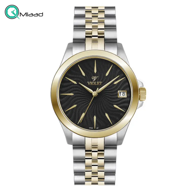 ساعت ویولت زنانه Violet کد 0592/2 | ساعت زنانه اورجینال ساخت ژاپن، ساعت زنانه بند فلزی طرح رولکس، رنگ نقره ای طلایی ساعت ویولت