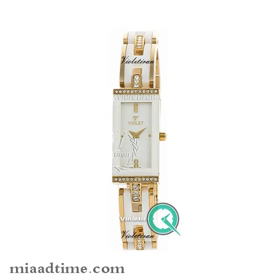 ساعت مچی ویولت زنانه، سرامیکی، مستطیل طلایی سفید | کد 0315/2 ساعت