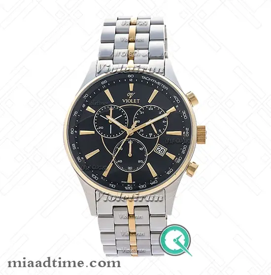 ساعت ویولت Violet مردانه | کرنوگراف, گرد فلزی, دورنگ صفحه مشکی | کد 0358/2G ساعت