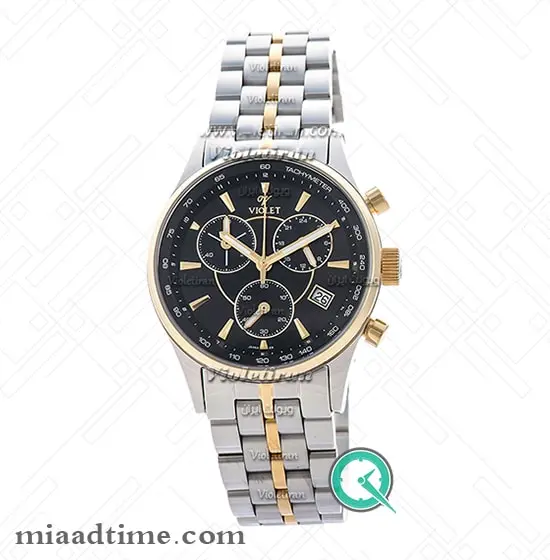 ساعت ویولت Violet زنانه | کرنوگراف, گرد فلزی, دورنگ صفحه مشکی | کد 0358/2L ساعت