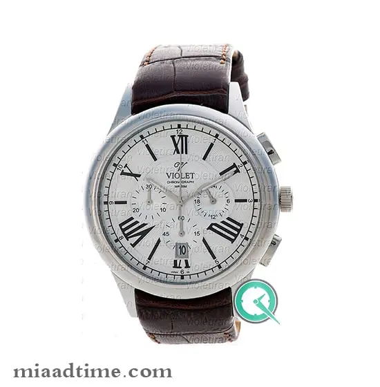 ساعت مچی ویولت، مردانه کرنوگراف، گرد چرمی، استیل صفحه سفید | کد 0401G ساعت