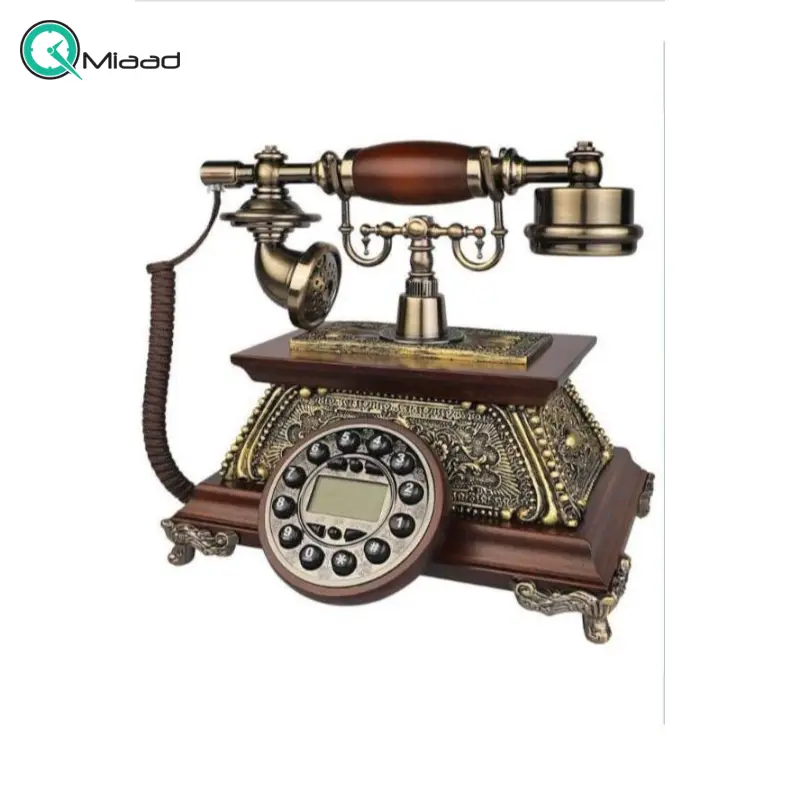 تلفن رومیزی چوبی والتر Walther مدل 912، تلفن رومیزی سلطنتی با طراحی نوین و کادویی شیک و هدیه نوستالژی با شمارهگیر دکمه ای و کالر آیدی تلفن چوبی سلطنتی