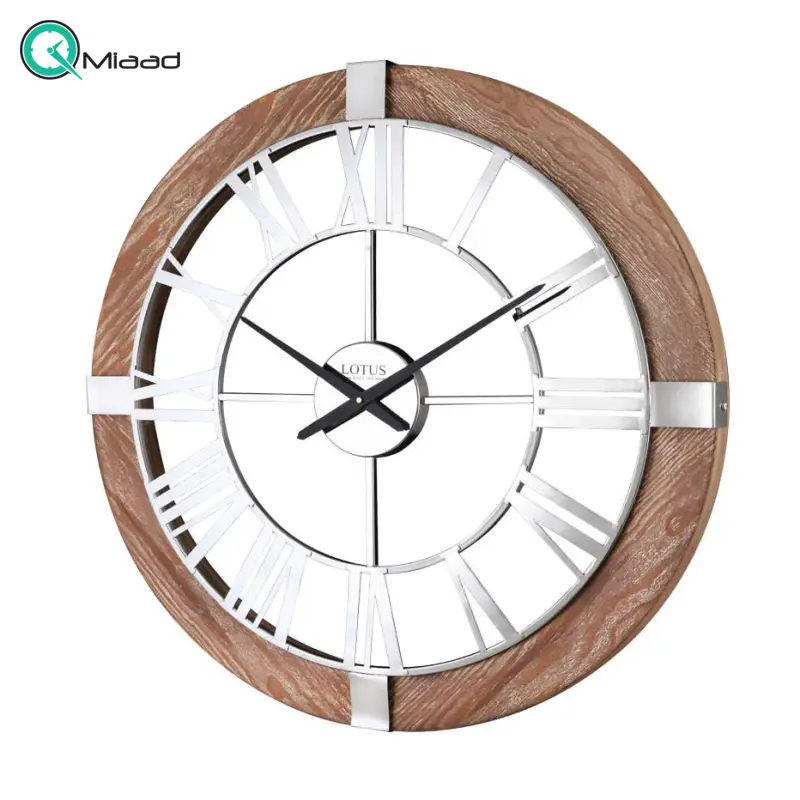 ساعت دیواری لوتوس، ساعت دیواری روستیک ترکیب فلز آبکاری شده و چوب طبیعی، ساعت دیواری سایز 80 | مدل 19024 ساعت دیواری
