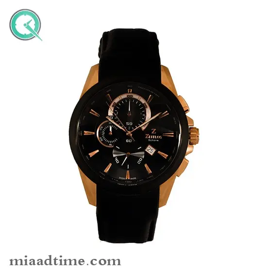 ساعت مچی زیتلوس مردانه کرنوگراف گرد چرمی رزگلد مشکی صفحه مشکی مدل 2025 ساعت مچی مردانه