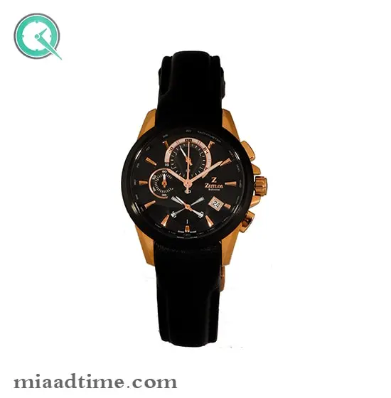 ساعت مچی زیتلوس زنانه کرنوگراف گرد چرمی رزگلد مشکی صفحه مشکی مدل 2025 ساعت مچی زنانه مارک دار