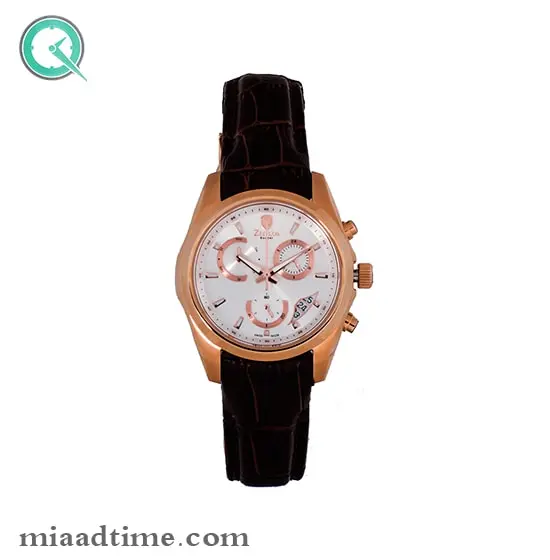 ساعت مچی زیتلوس زنانه کرنوگراف گرد چرمی رزگلد صفحه سفید مدل 2024PRW ساعت مچی زنانه مارک دار