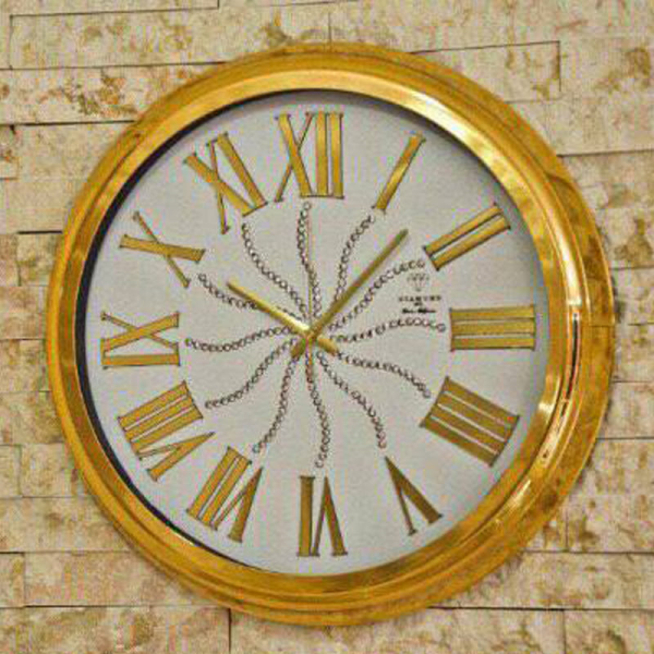 ساعت دیواری دیاموند، ساعت دیواری دایره ای شکل، با طراحی مدرن، سایز 55، رنگ طلایی، مدل 5050