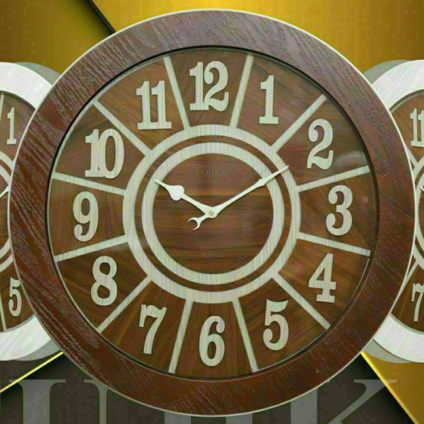 ساعت دیواری فوجیکا Fujika مدل 122، ساعت دیواری سایز 60 با متریال چوبی و اعداد لاتین جذاب، رنگ قهوه ای
