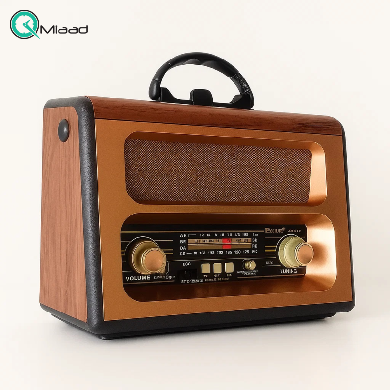 رادیو کلاسیک، رادیو شارژی قابل حمل با قابلیت های فوق العاده،قابلیت نصب فلش مموری و USB، پشتیبانی از بلوتوث و دارای بند دستی | مدل 089 رادیو چوبی