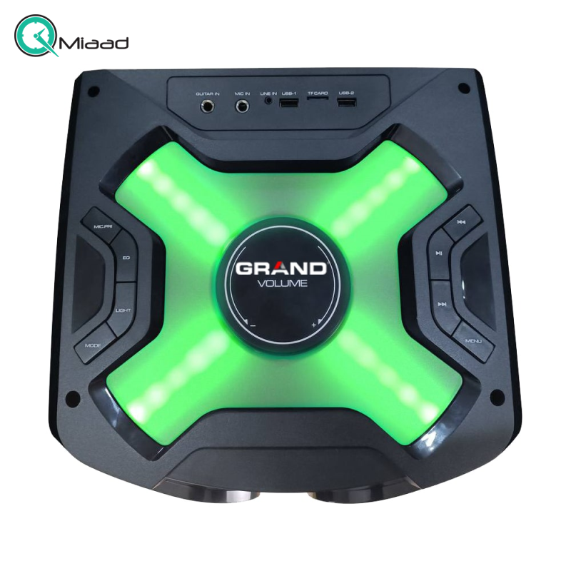 اسپیکر بلوتوث گرند، اسپیکر بلوتوثی دارای نور موزیکال، دارای پنل حرفه ای تنظیم صدا، دارای ریموت کنترل، قابلیت های AUX,USB,BT,FM و میکروفون وایرلس | مدل 8833  خرید اسپیکر بلوتوثی