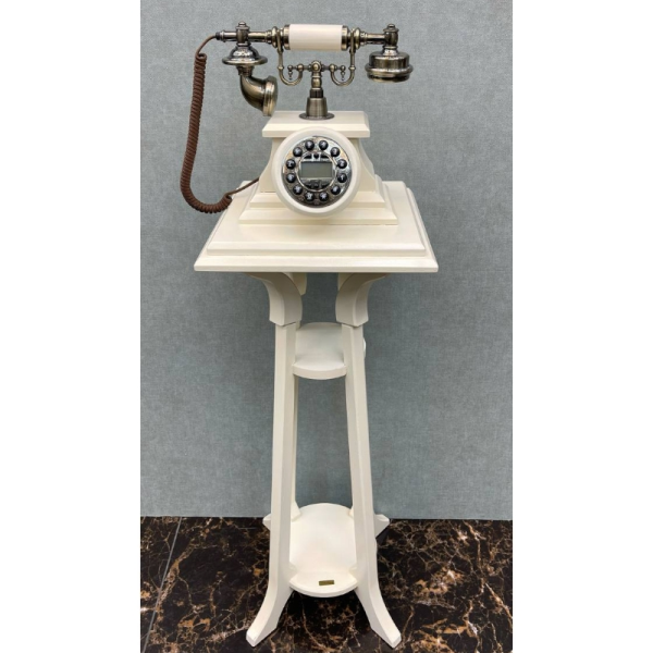 تلفن پایه دار چوبی، تلفن کلاسیک و ایستاده مدل گرندفون Grand Phone | تلفن ایستاده کلاسیک مدل 2024، رنگ کرم