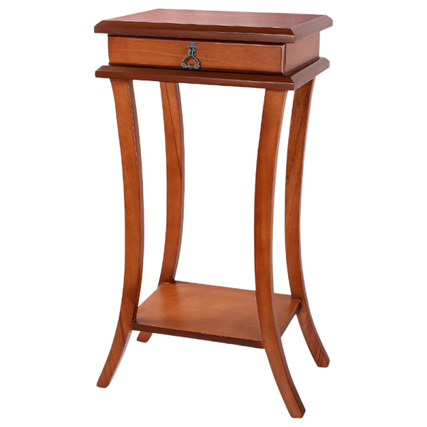 میز تلفن، میز تلفن چوبی مدل سارینا، دارای پایه های بلند، دارای کشویی برای نگه داری وسایل کوچک، سطح پایینی میز برای نگه داری وسیله دکوری، کد 192