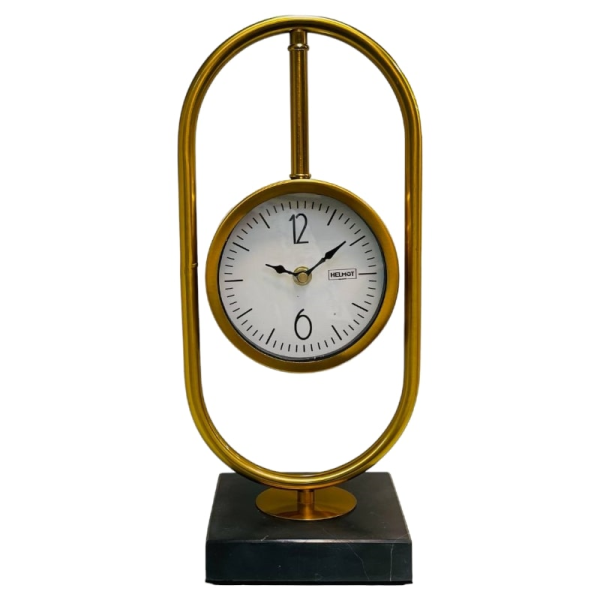 ساعت رومیزی هلموت، ساعت رومیزی با متریال ترکیبی سنگ و فلز، ساعت رومیزی مدرن با موتور آرامگرد، رنگ طلایی با صفحه سفید، مدل 1017