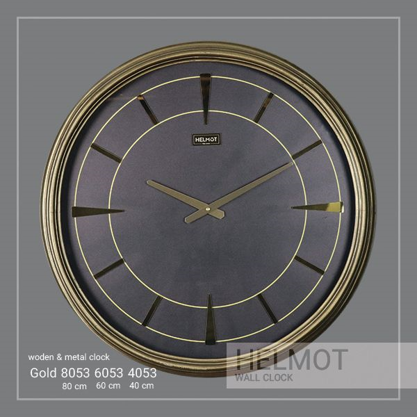  ساعت دیواری چوبی مدل هلموت کد 5053، ساعت دیواری مدرن با طراحی مینیمال در سه سایز، سایز 50، اعداد برجسته استیل مشکی، موتور میتسو با 5 سال ضمانت هلموت