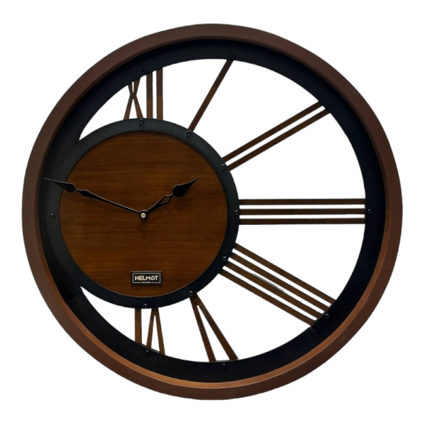  ساعت دیواری چوبی مدل هلموت، ساعت دیواری مدرن با طراحی نوین، موتور ساخت تایوان، ساعت دیواری با ترکیب رنگ مشکی و قهوه ای، سایز 60| کد 6062