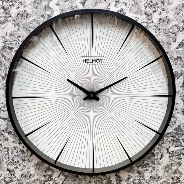  ساعت دیواری هلموت کد 6076، ساعت دیواری مدرن با طراحی مینیمال  و بدنه از جنس فلز رنگ استاتیک، سایز 60 سانتی متر، اعداد مشکی، موتور میتسو با 5 سال ضمانت هلموت