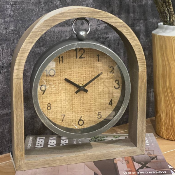 ساعت رومیزی دکوراتیو وارداتی مدل D، ساعت رومیزی با ترکیب چوب و فلز، طراحی فانتزی و مینیمال، موتور آرامگرد و 2 سال ضمانت