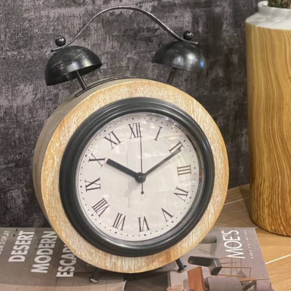ساعت رومیزی دکوراتیو وارداتی مدل E، ساعت رومیزی با ترکیب چوب و فلز، طراحی فانتزی و مینیمال، موتور آرامگرد و 2 سال ضمانت