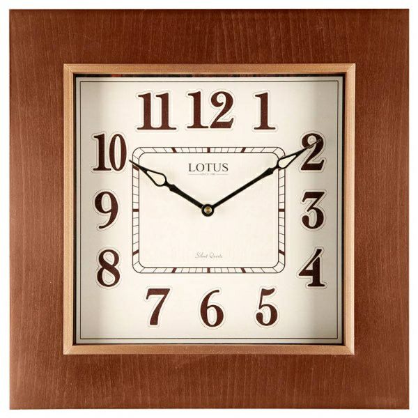 ساعت دیواری چوبی مربع لوتوس، ساعت دیواری با ابعاد 38 سانت، ساعت دیواری مربع ساده و کلاسیک | مدل 9913