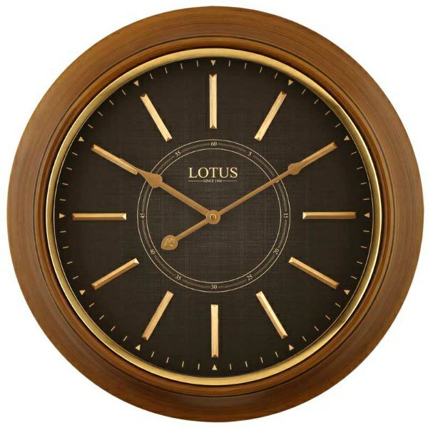 ساعت دیواری چوبی لوتوس، ساعت دیواری سایز 50 با اعداد برجسته فلزی و زه طلایی، ساعت دیواری با ترکیب رنگی زیبا و چشمگیر | مدل 8036